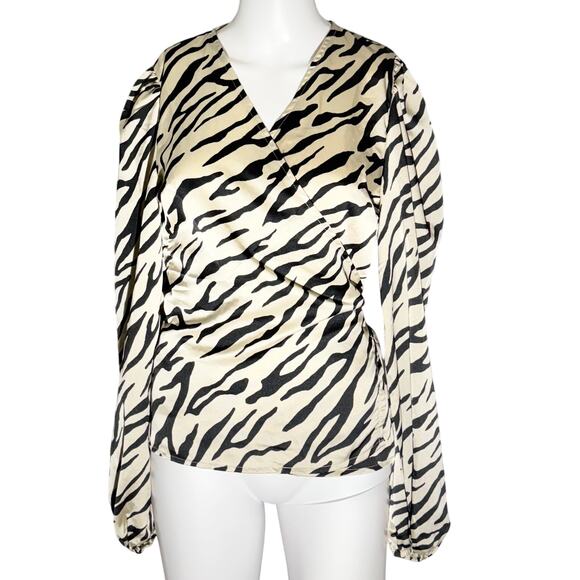 VICI Zebra Print Satin Wrap Blouse Long Sleeve Surplice Top Size Small - Picture 1 of 9